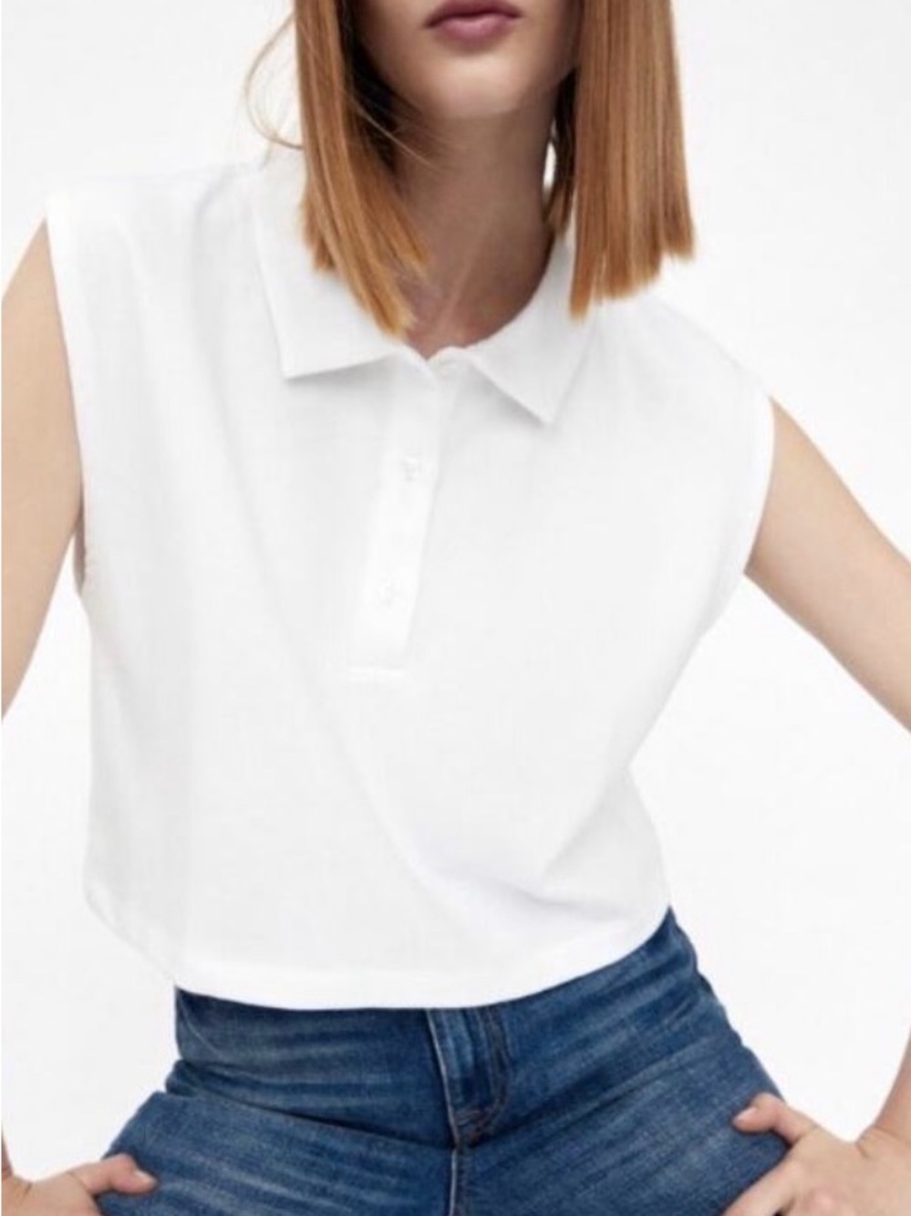 ZARA White Cropped Polo Top Size Large NWT